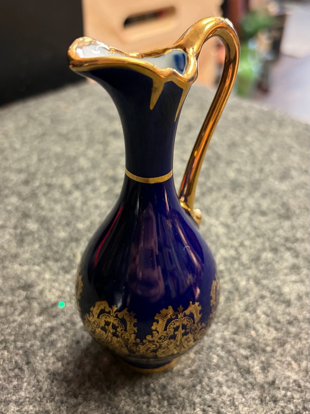 Cobalt Blue and Gold Decorative Porcelain Pitcher
